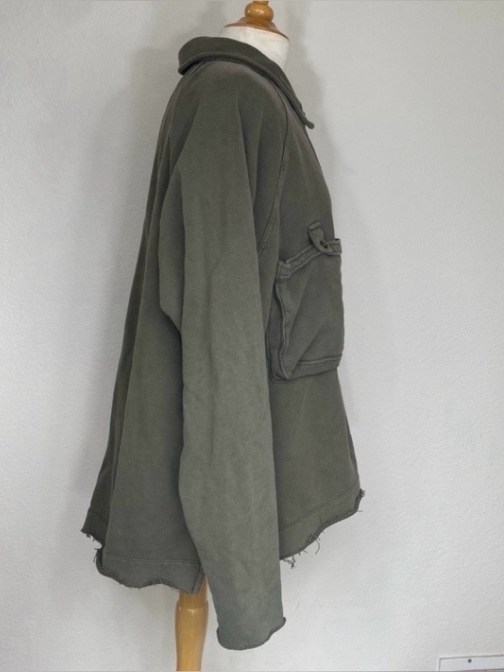 Free People Womens Olive Gray Snap Button Oversize Sweatshirt Jacket Size Large - Picture 4 of 16